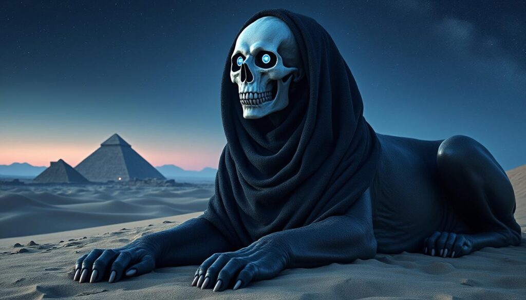 découvrez la signification spirituelle et le symbolisme mystique de la tête de mort sphinx, un symbole puissant mêlant mystère et sagesse ancestrale.