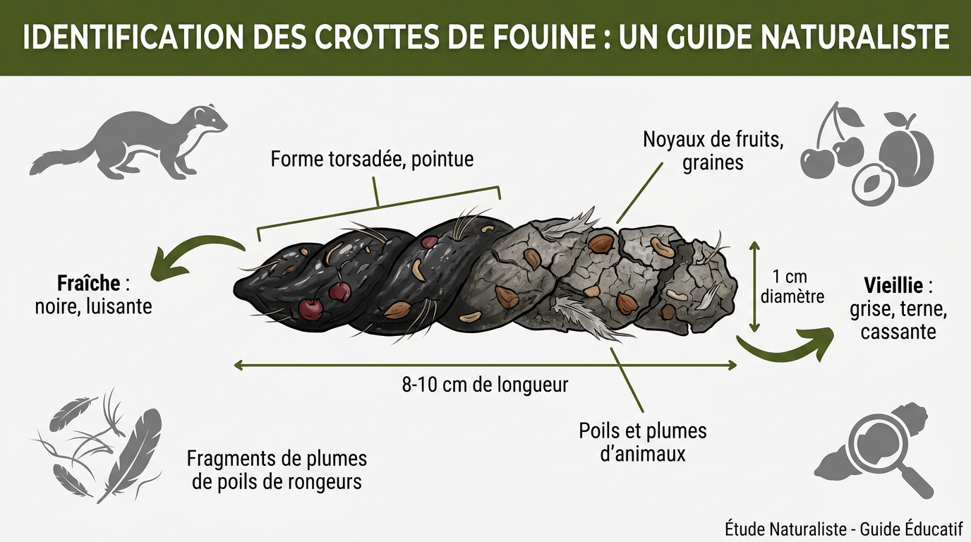 Guide visuel pour identifier les crottes de fouine selon leur forme et leur taille