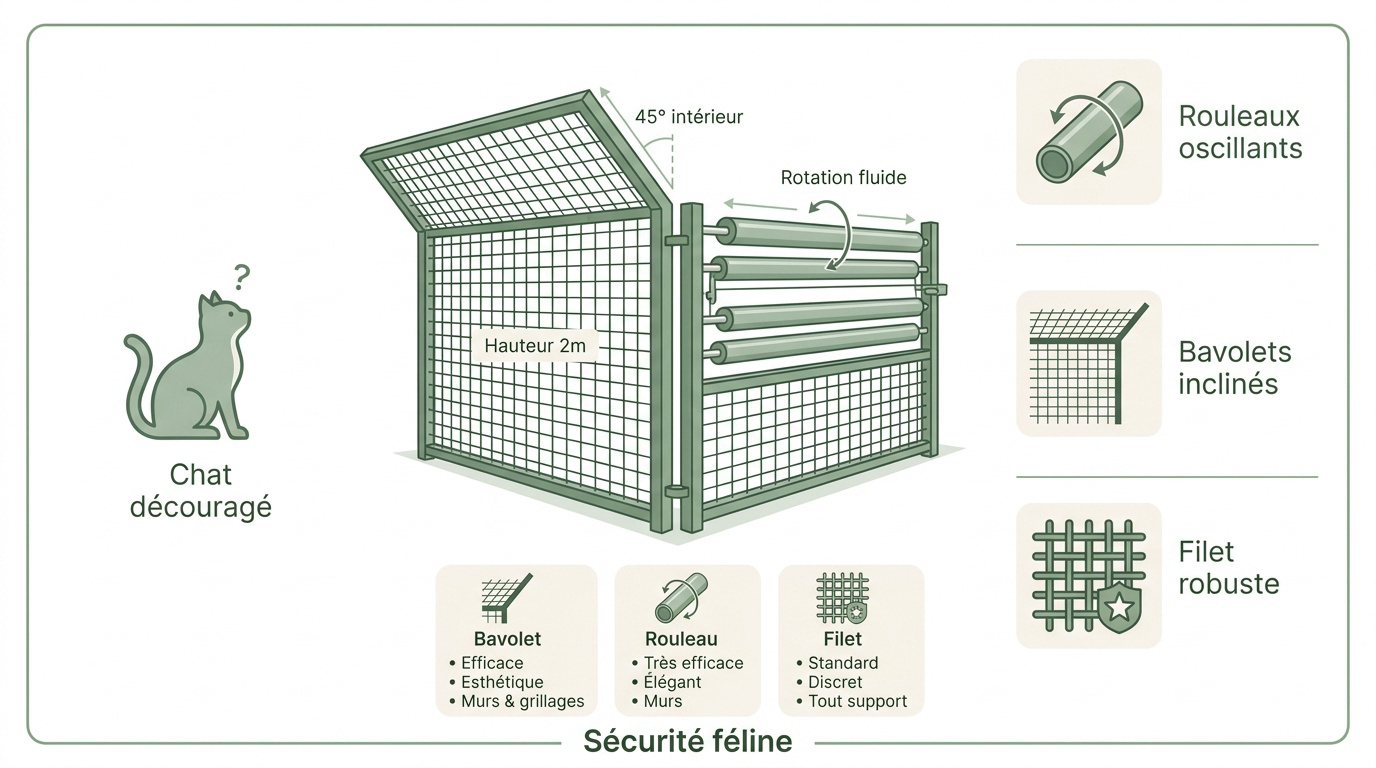 Installation d'un système de bavolets et filets de protection pour sécuriser un jardin pour chat