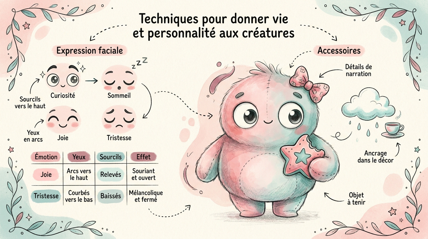 Illustration de techniques de dessin pour donner une expression mignonne aux animaux