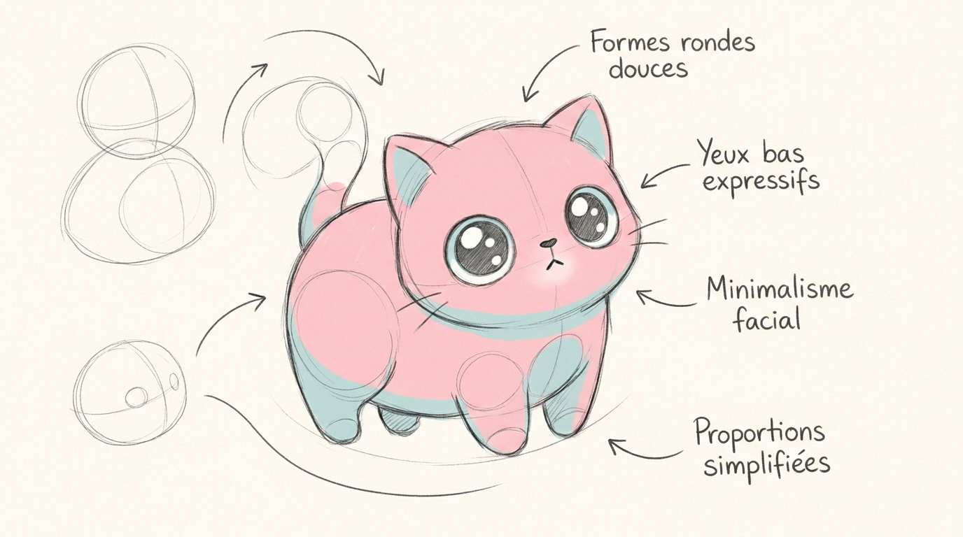 Tutoriel de dessin pour créer un chaton mignon avec des formes arrondies et des tons pastel