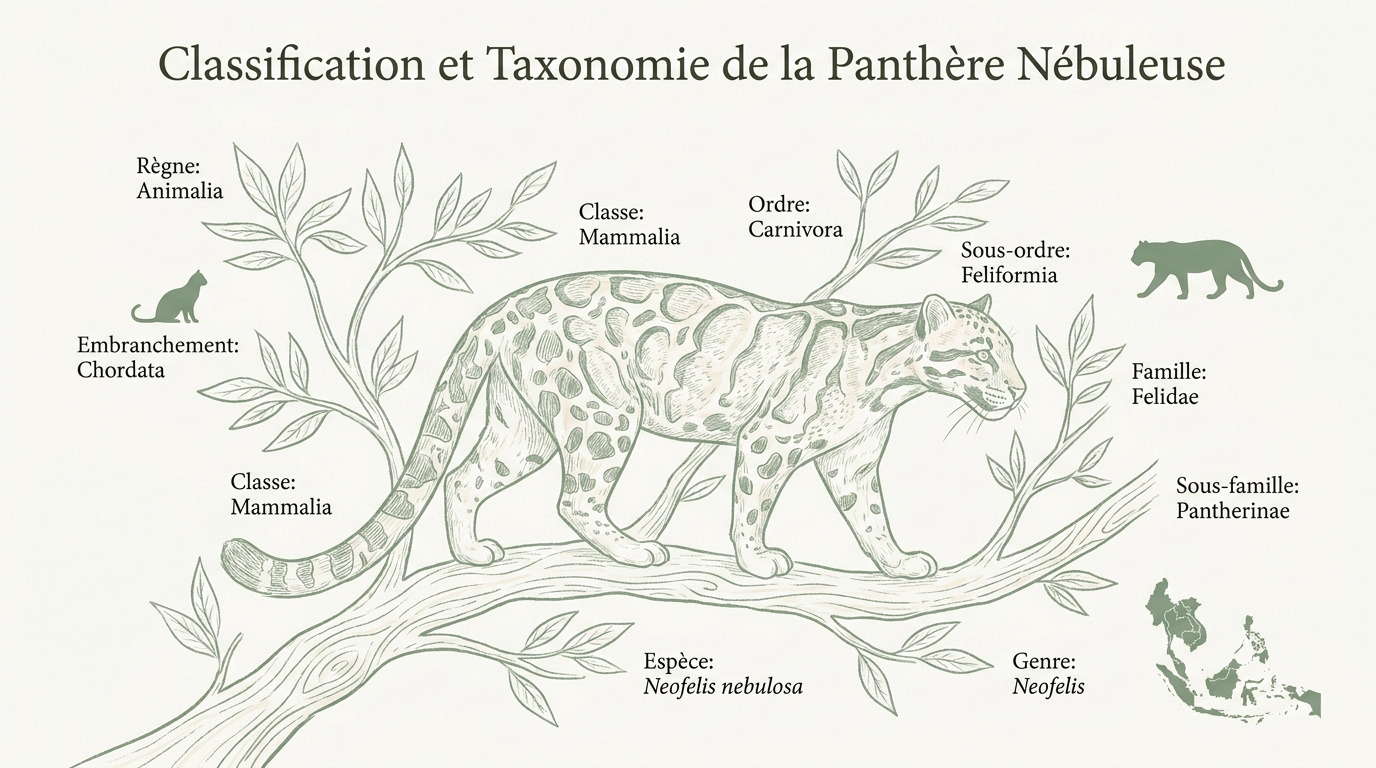 Schéma de la classification taxonomique de la panthère nébuleuse Neofelis nebulosa