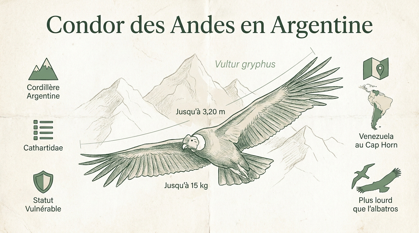 Condor des Andes survolant les sommets de la Cordillère en Argentine