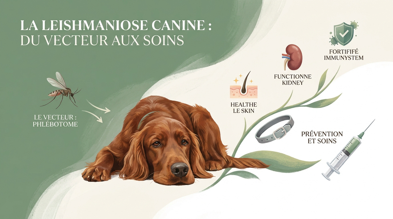 Phlébotome piquant un chien, vecteur de la leishmaniose canine