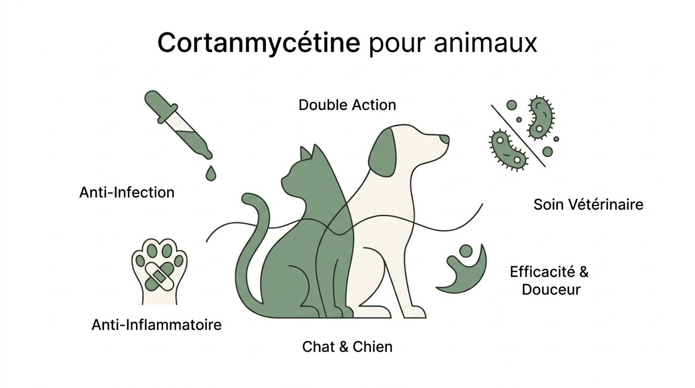 Application de la crème Cortanmycétine sur la peau d'un chien pour apaiser l'inflammation