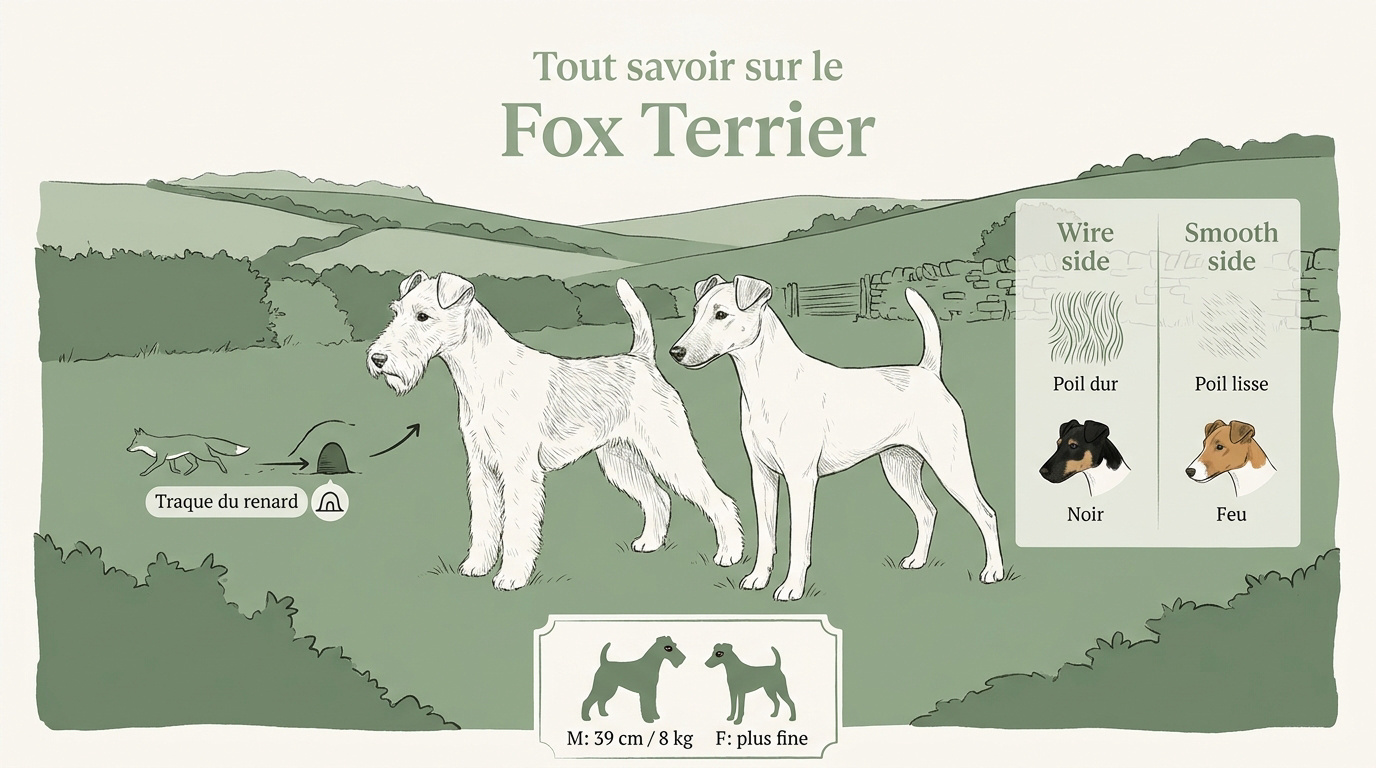 Portrait de deux Fox Terriers, variétés à poil lisse et à poil dur