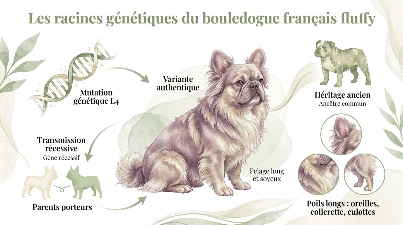 Bouledogue français fluffy au pelage long et soyeux